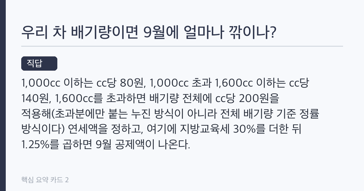 자동차세 연납 9월 신청, 30일 마감 전 배기량별 할인액 계산