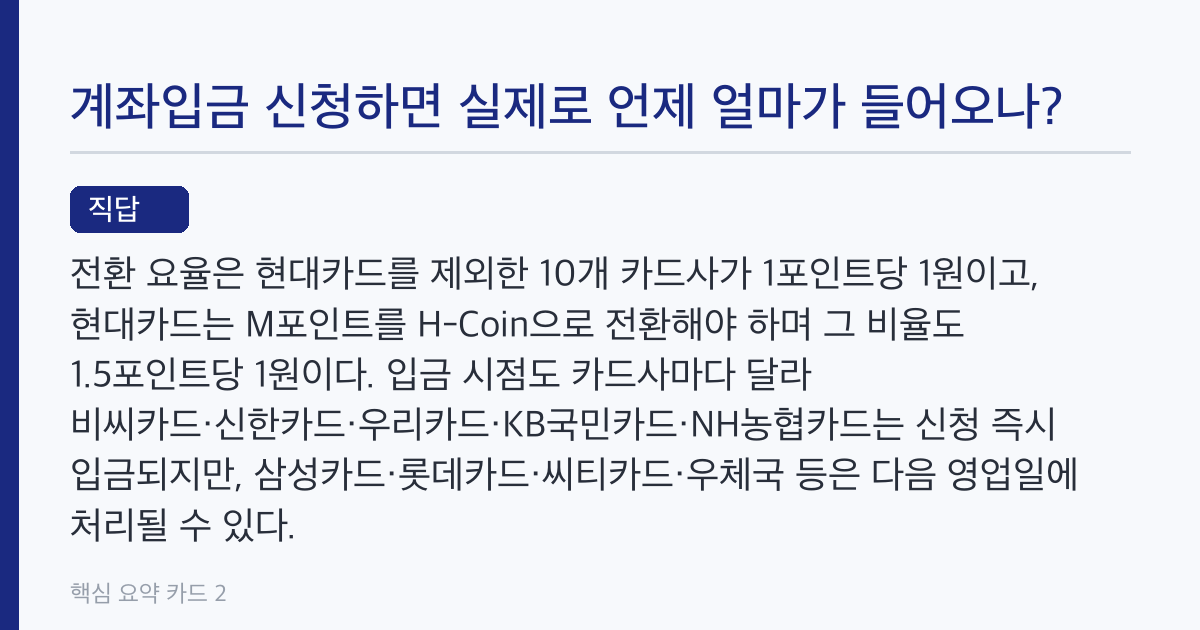 카드포인트 통합조회 방법, 카드사 포인트 1원씩 계좌입금 받기